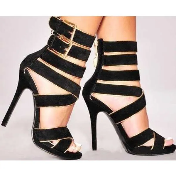 Chicvane Buckle Stilettos Roman Bridal Sandals With Zipper Closure