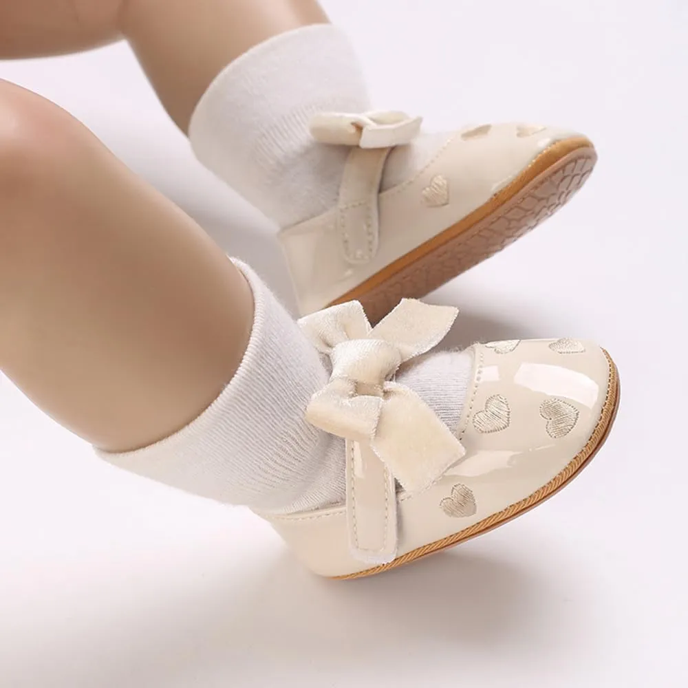 Clowora Infant Toddler Baby Girl Dress Shoes Mary Jane First Walking PU Leather Princess Wedding Rubber Sole Non-Slip with Bowknot Floral Flats