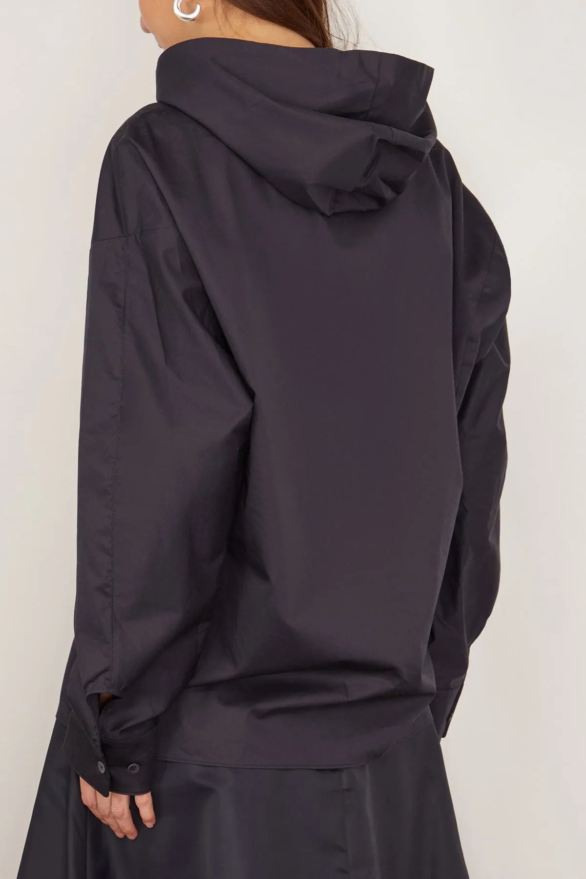 Eco Poplin Hooded Shirt in Navy