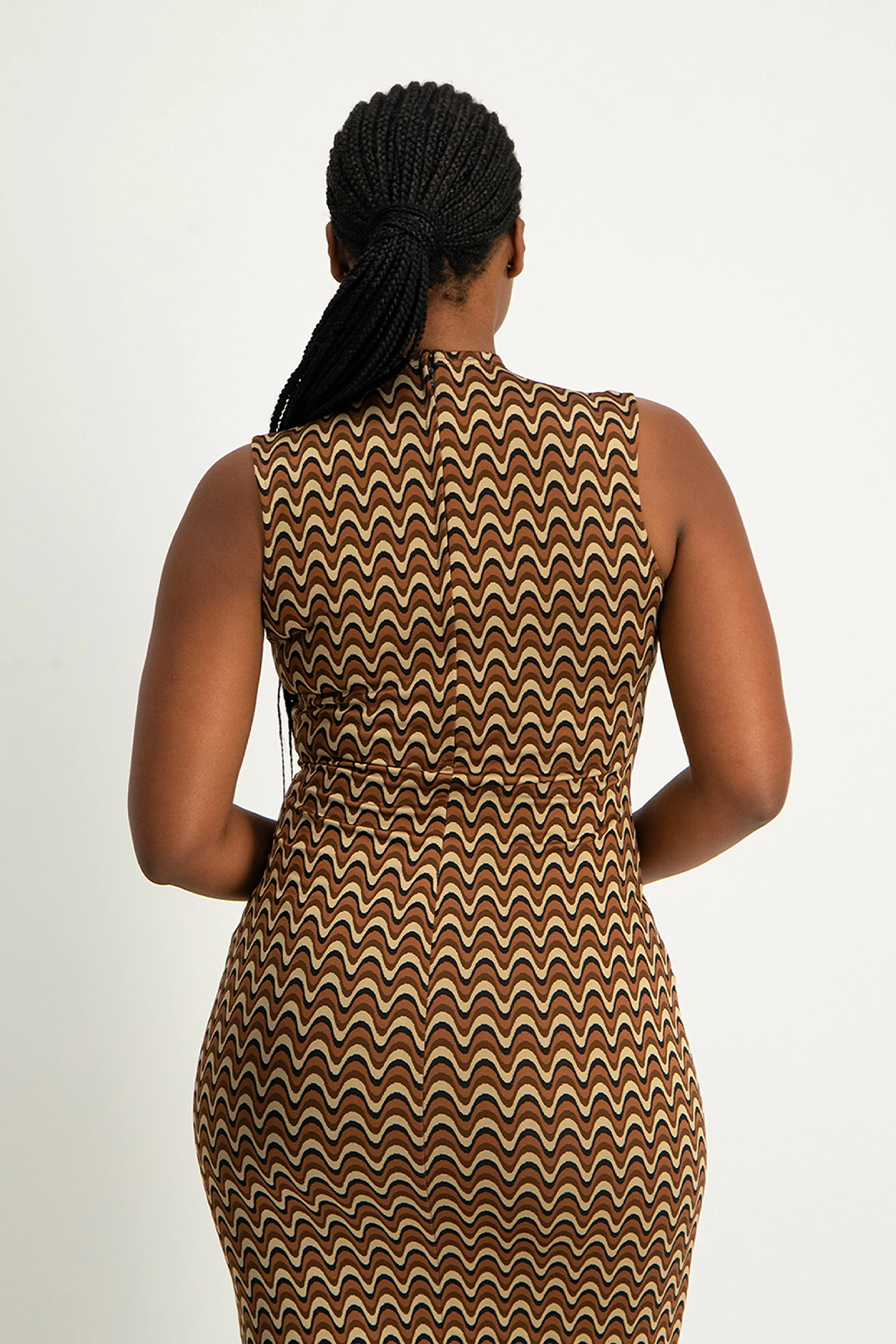 Erin High-Neck Bodycon Dress - Chocolate Wave