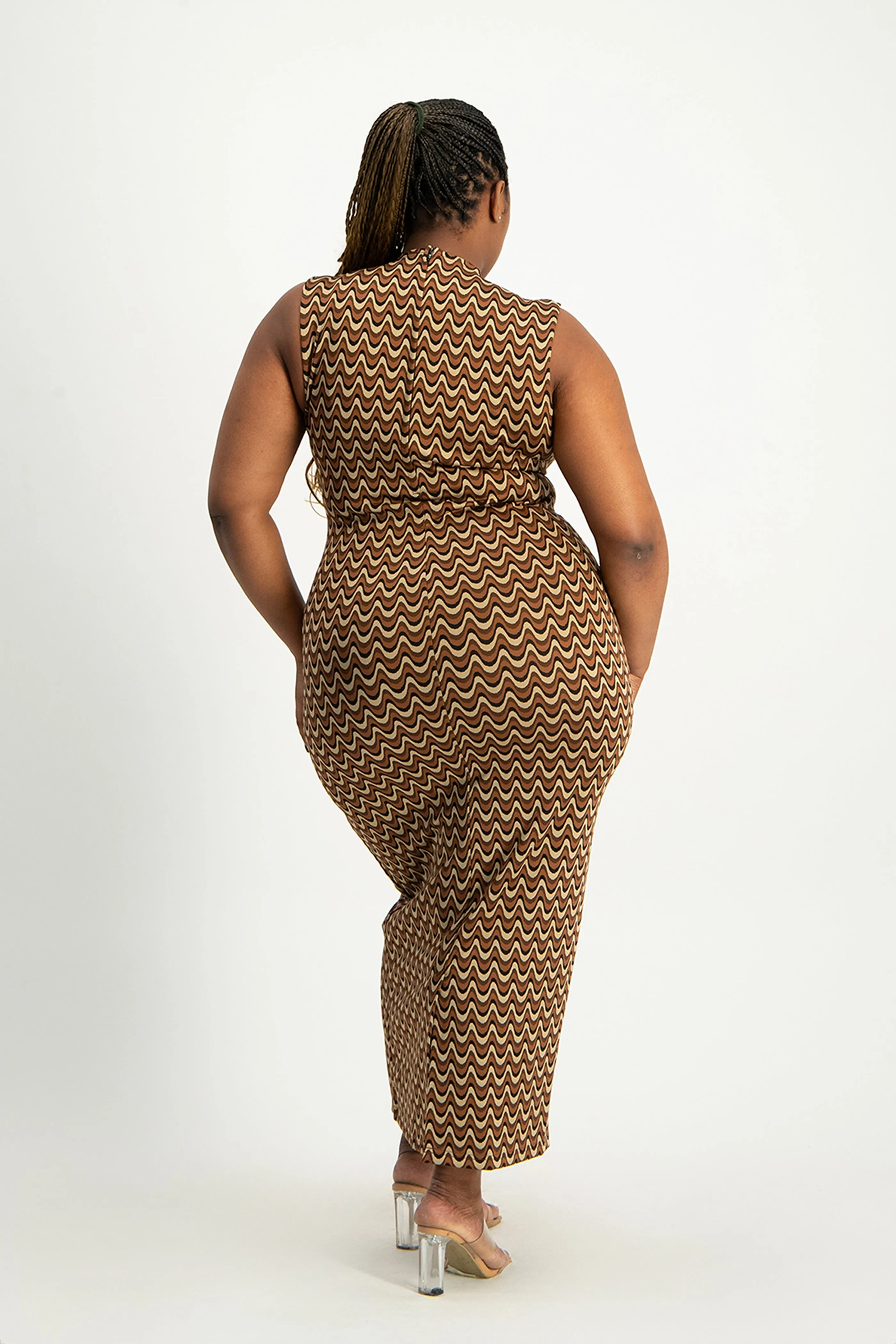 Erin High-Neck Bodycon Dress - Chocolate Wave