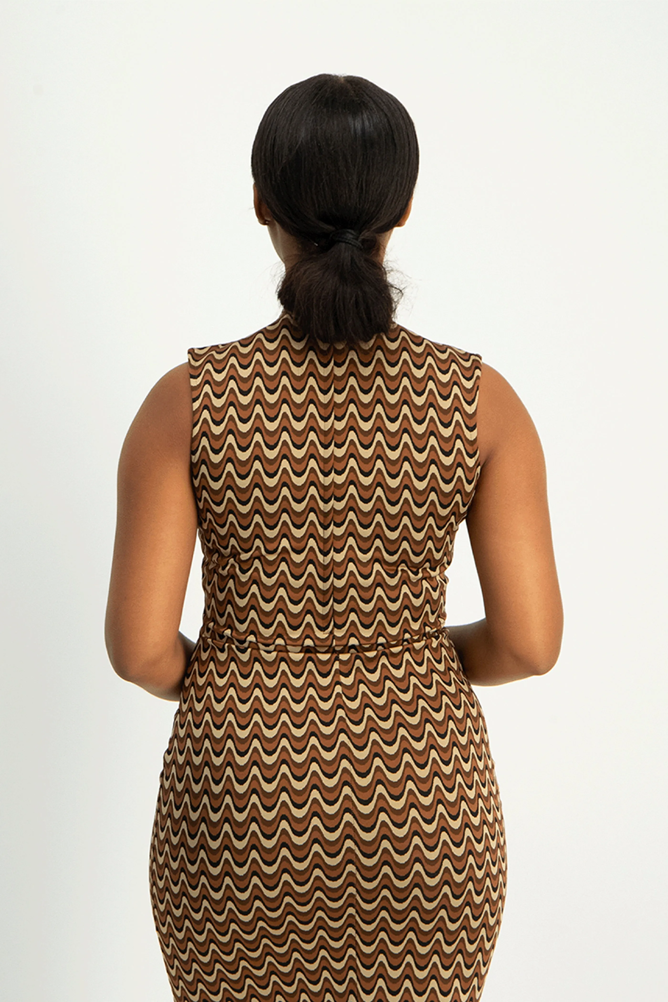 Erin High-Neck Bodycon Dress - Chocolate Wave