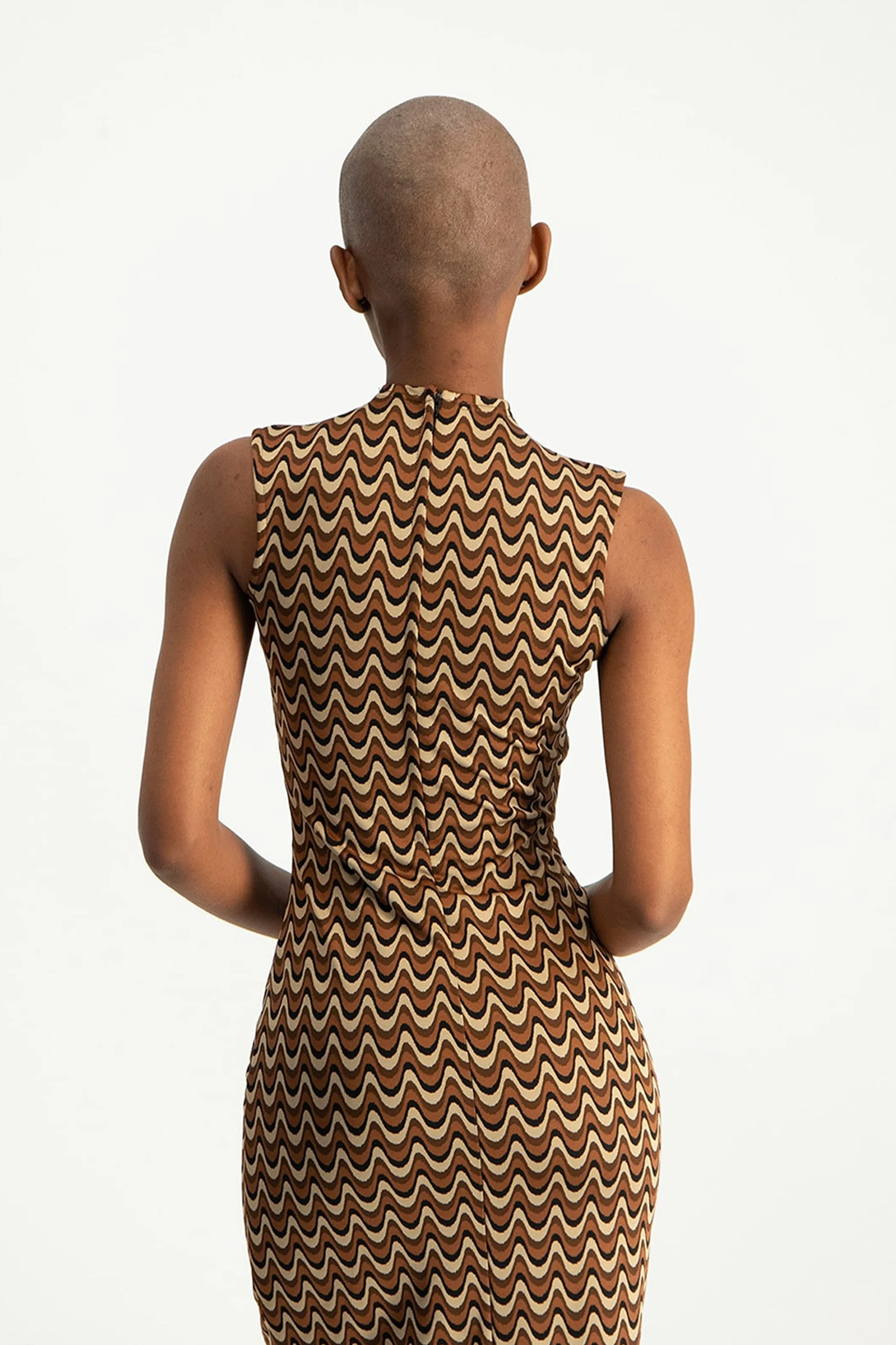 Erin High-Neck Bodycon Dress - Chocolate Wave
