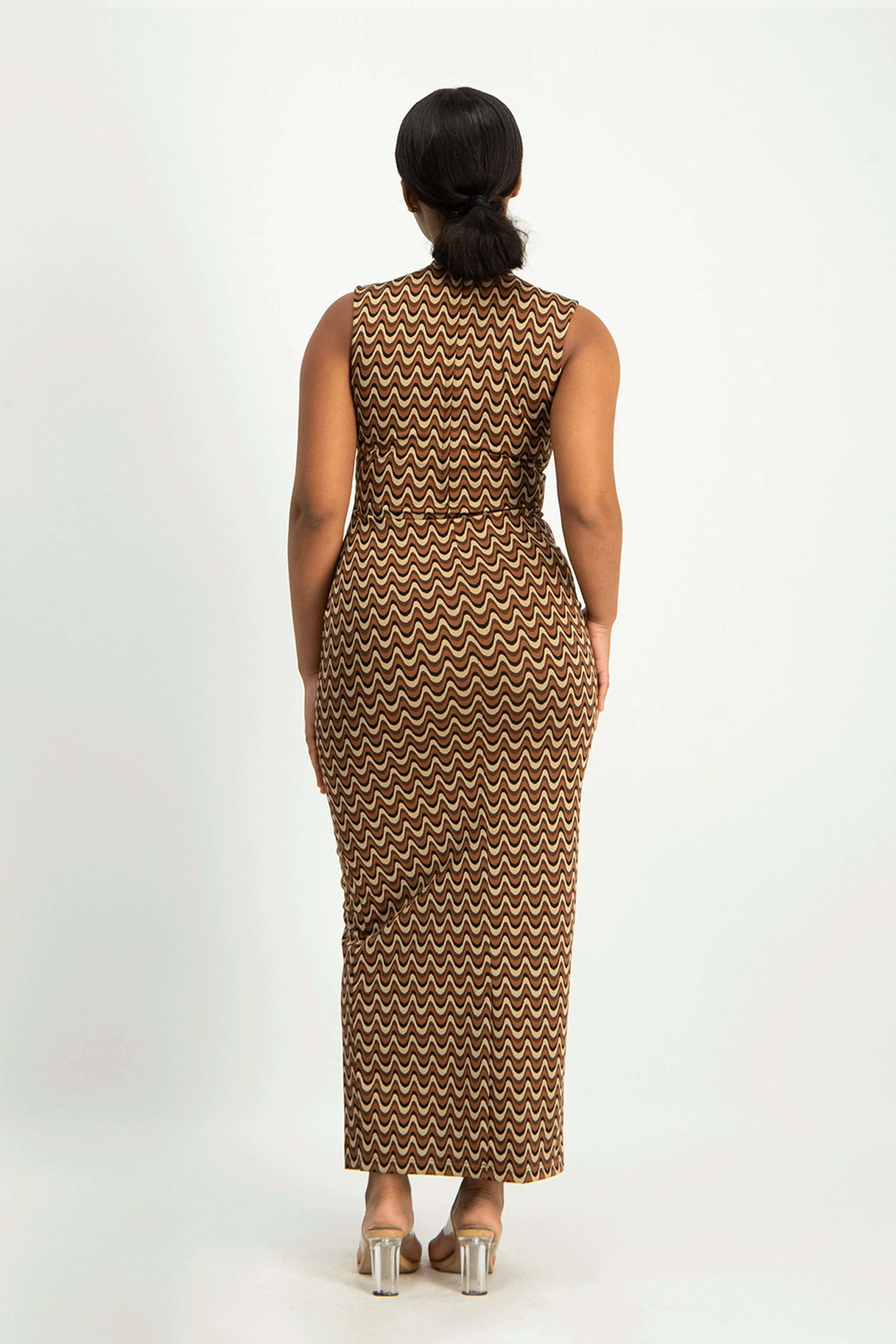 Erin High-Neck Bodycon Dress - Chocolate Wave