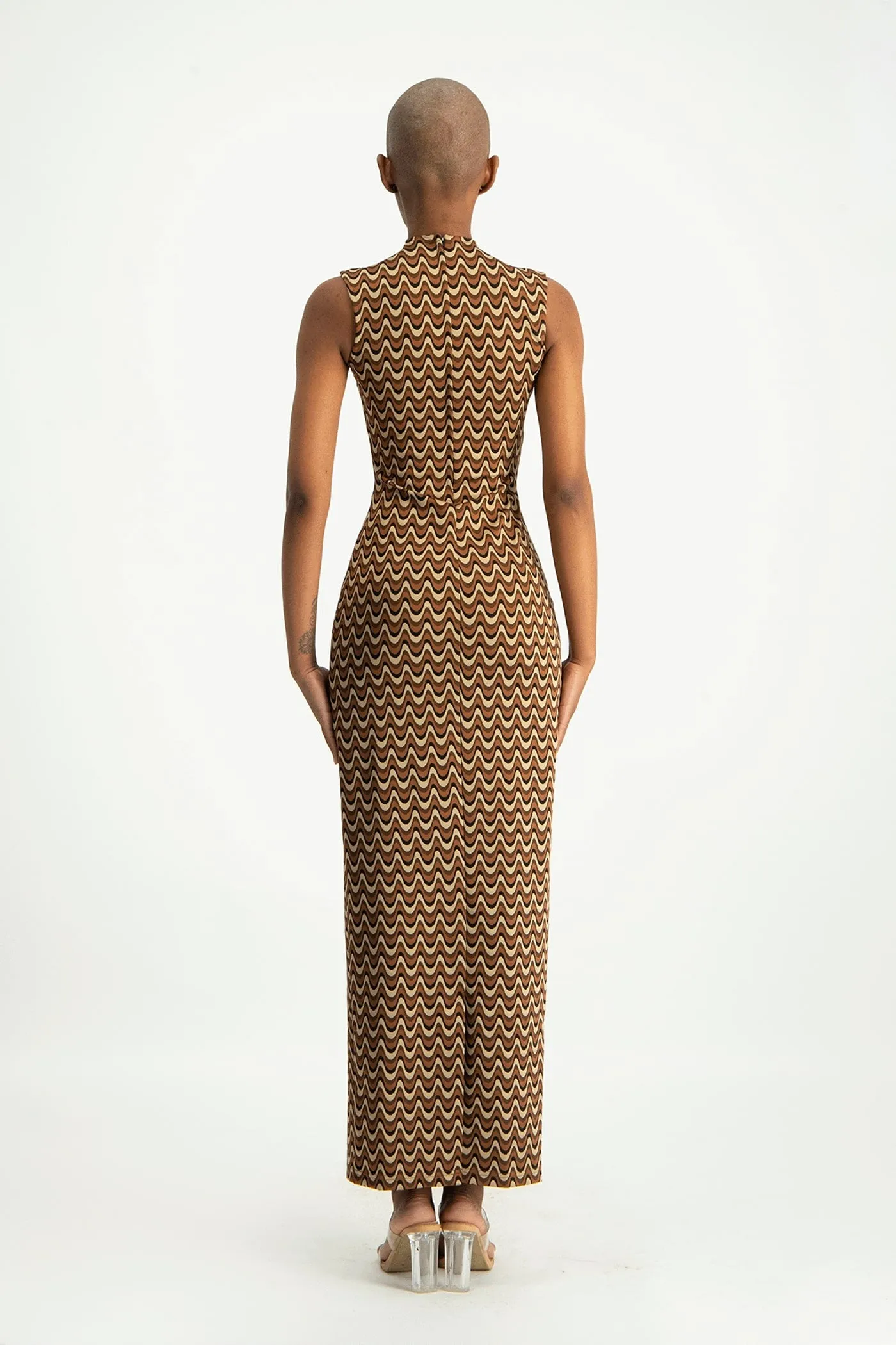 Erin High-Neck Bodycon Dress - Chocolate Wave