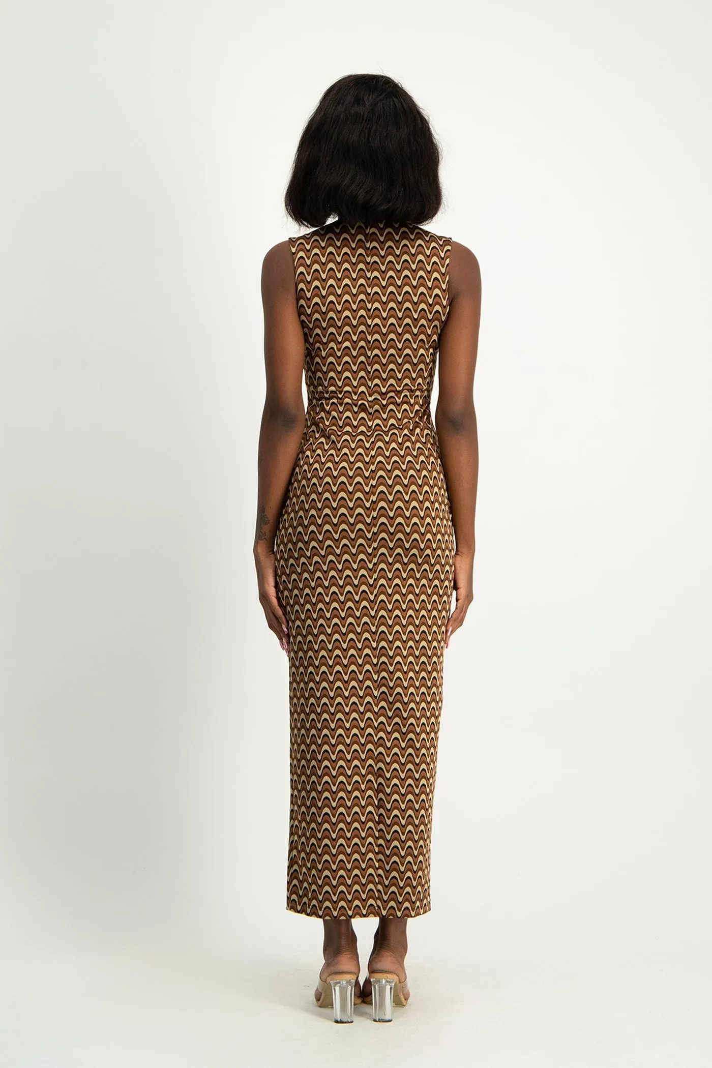 Erin High-Neck Bodycon Dress - Chocolate Wave