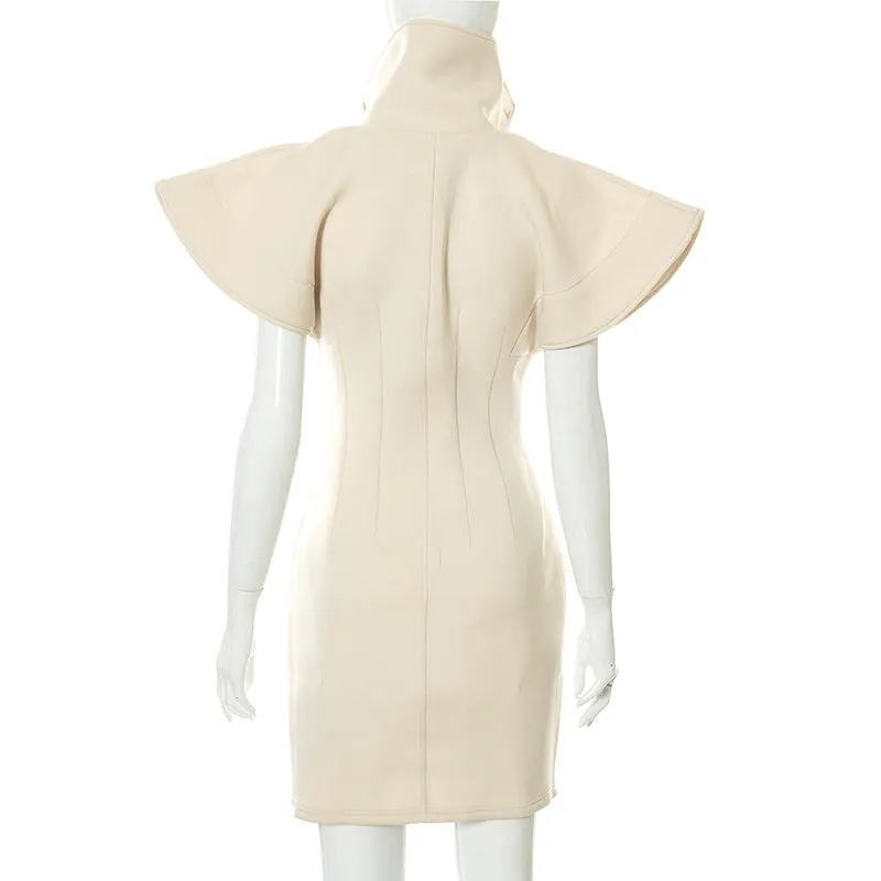 MB FASHION Structured Collared Mini Dress with Button-Down and Pocket Detail 497R