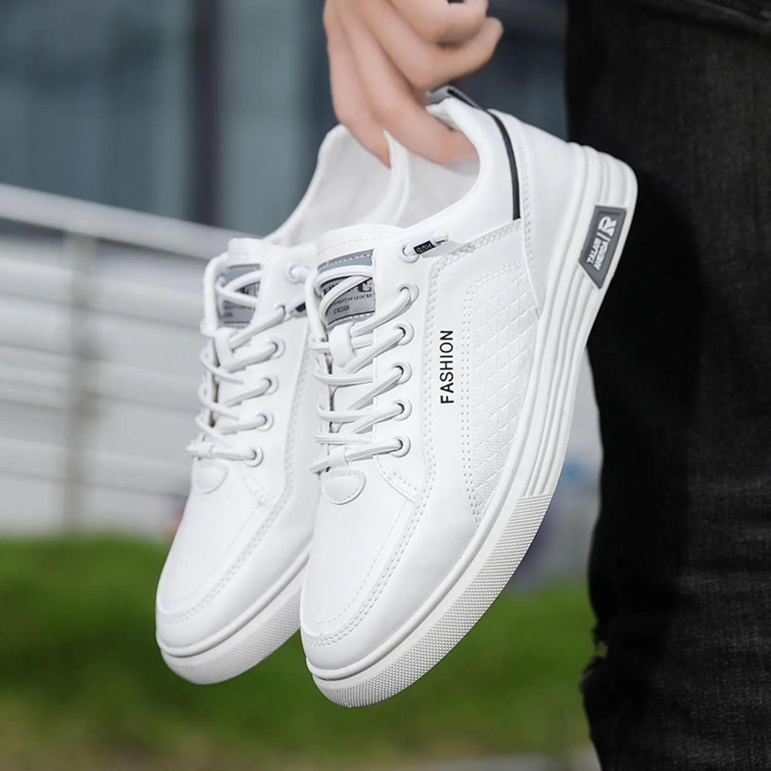 Men Slip on Walking Shoes Comfortable PU Leather Memory Foam Breathable Fashion Sneakers Non Slip Arch Support Cushioning Workout Tennis Shoes Wide Width
