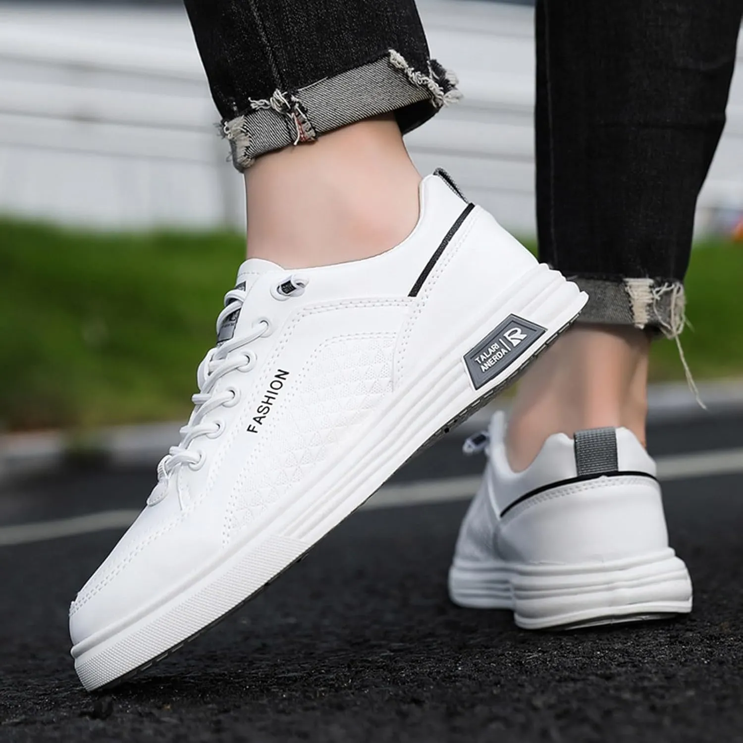 Men Slip on Walking Shoes Comfortable PU Leather Memory Foam Breathable Fashion Sneakers Non Slip Arch Support Cushioning Workout Tennis Shoes Wide Width