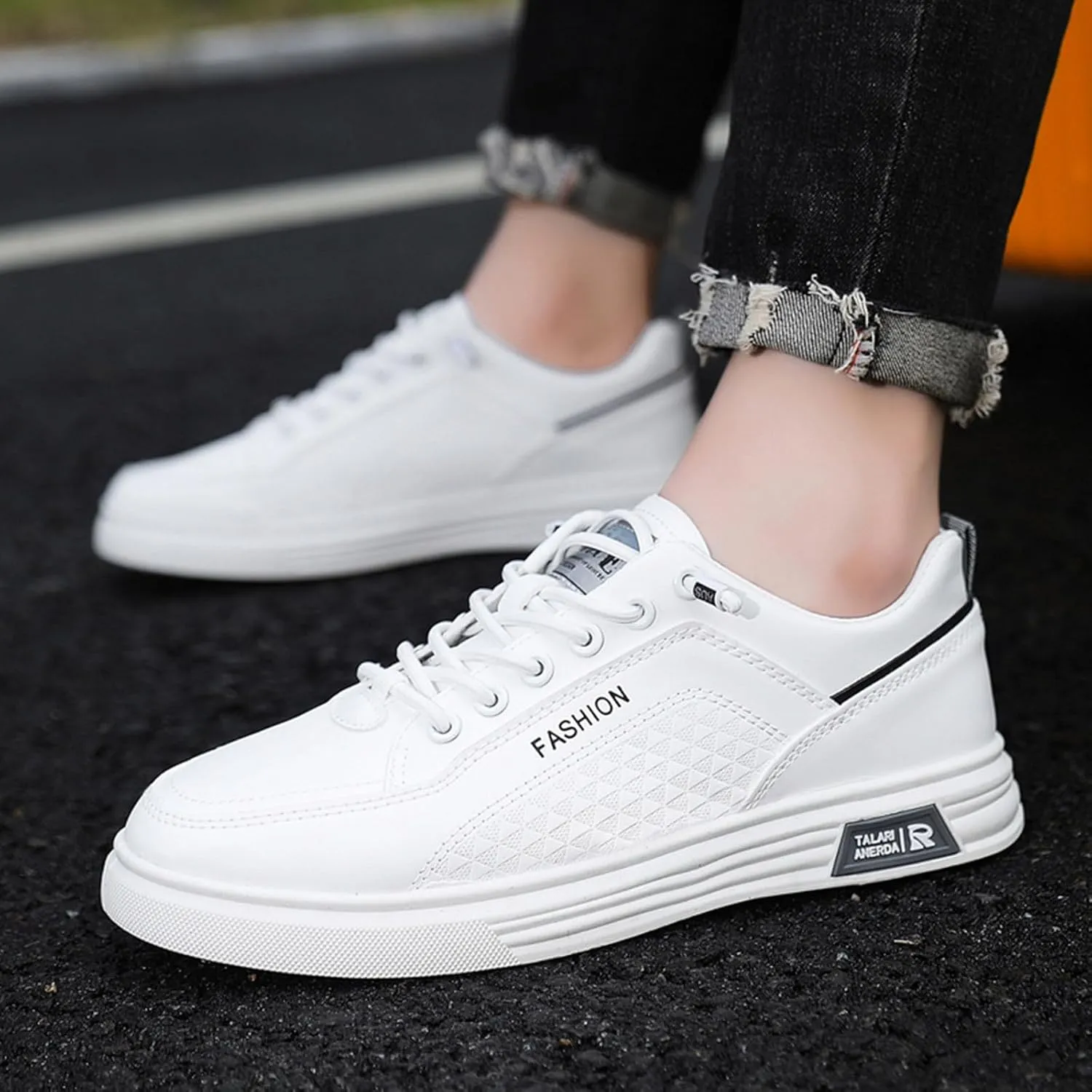 Men Slip on Walking Shoes Comfortable PU Leather Memory Foam Breathable Fashion Sneakers Non Slip Arch Support Cushioning Workout Tennis Shoes Wide Width