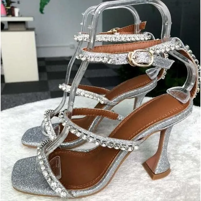 RHINESTONE STRAP HEELS