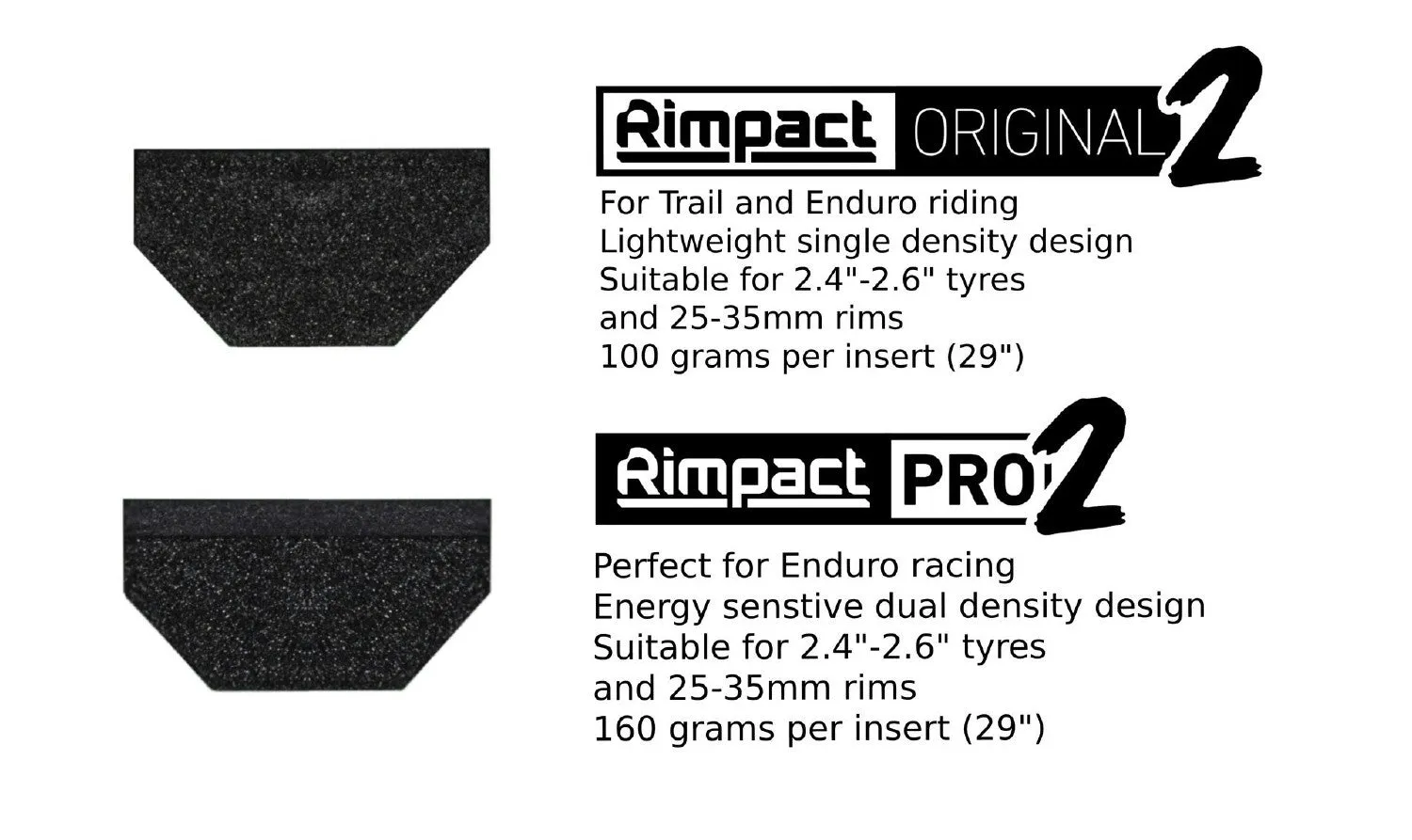 Rimpact Pro & Original - V2 Tyre Insert Set - Suits 2.35 - 2.6 Wide Tyres - Inc Valves