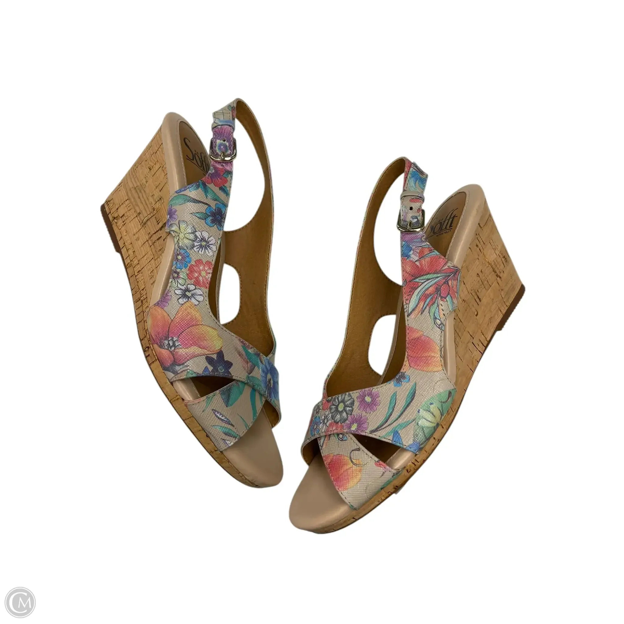 Sandals Heels Wedge By Sofft In Floral Print, Size: 8