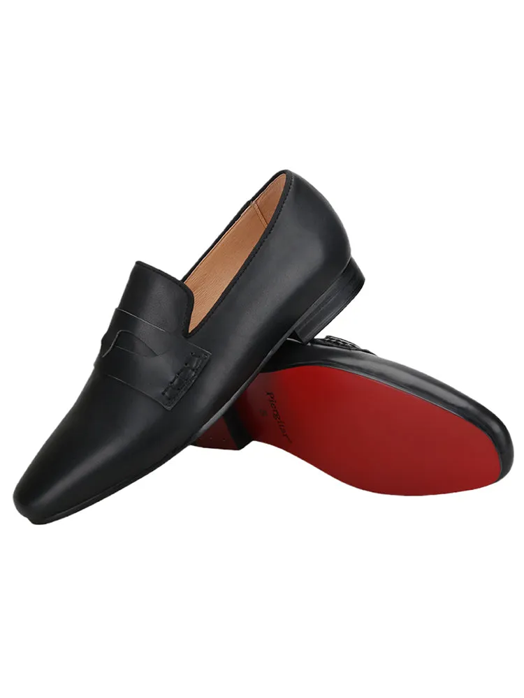 Summer new style European and American windmill line horizontal strap one-legged red-soled shoes black patent leather square-toe flat-heeled loafers for men