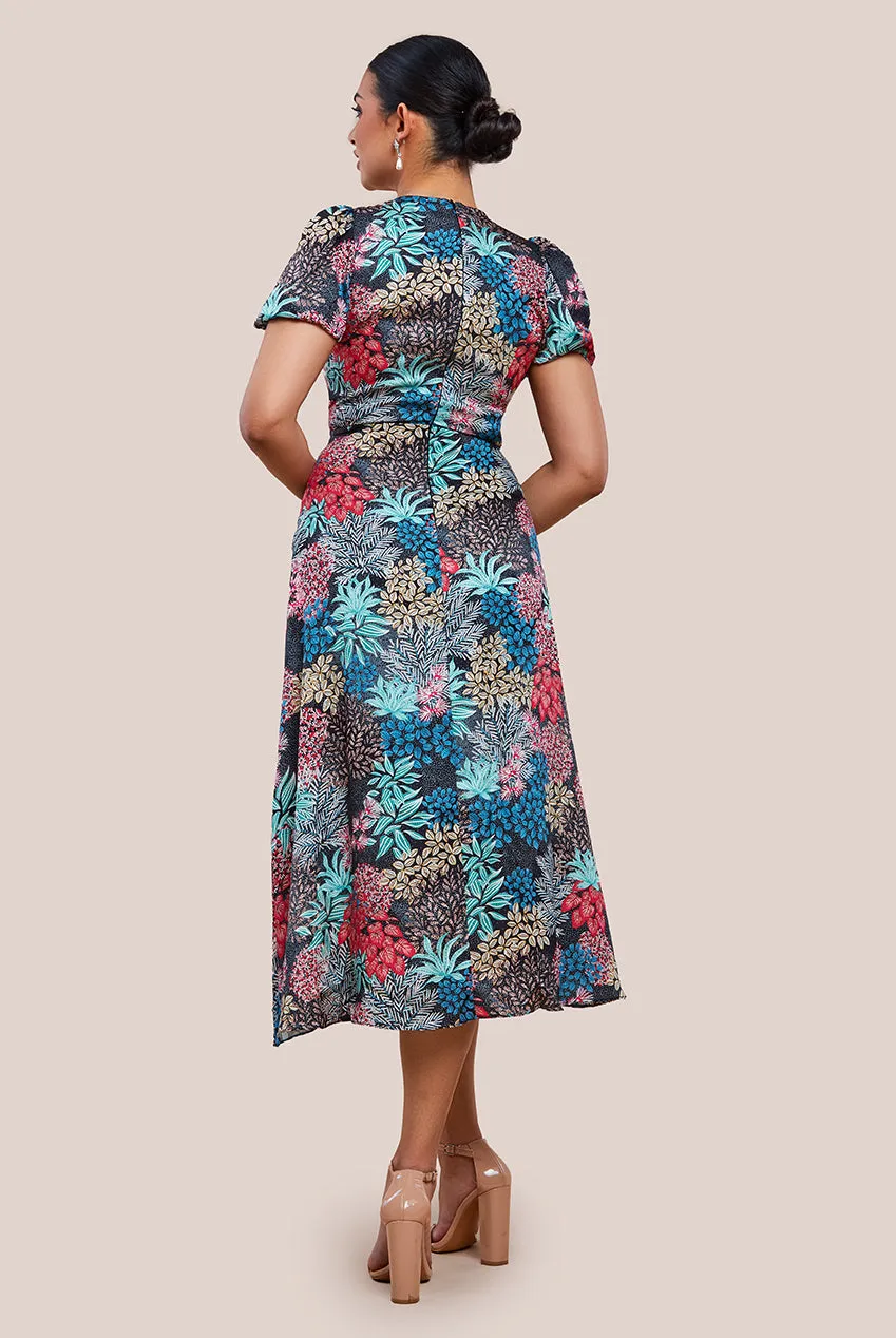 Urban Touch Floral Print Midi Dress With Short Sleeve