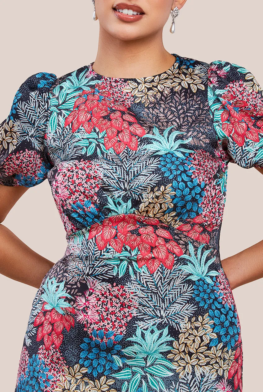Urban Touch Floral Print Midi Dress With Short Sleeve