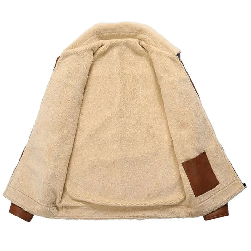 West Louis Fleece Collar Warm Biker Leather Jacket
