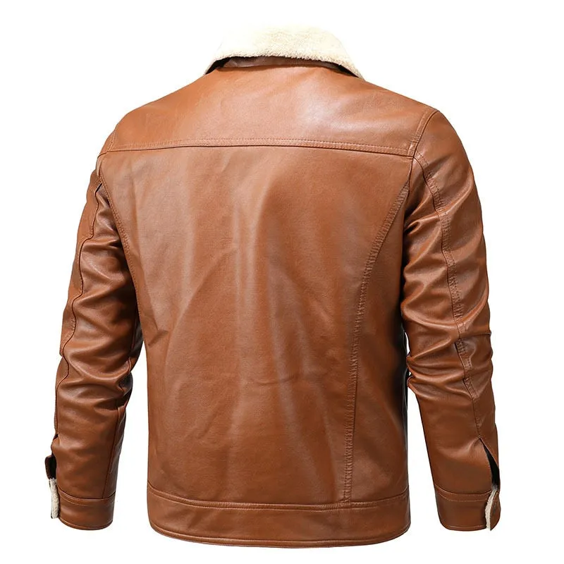 West Louis Fleece Collar Warm Biker Leather Jacket