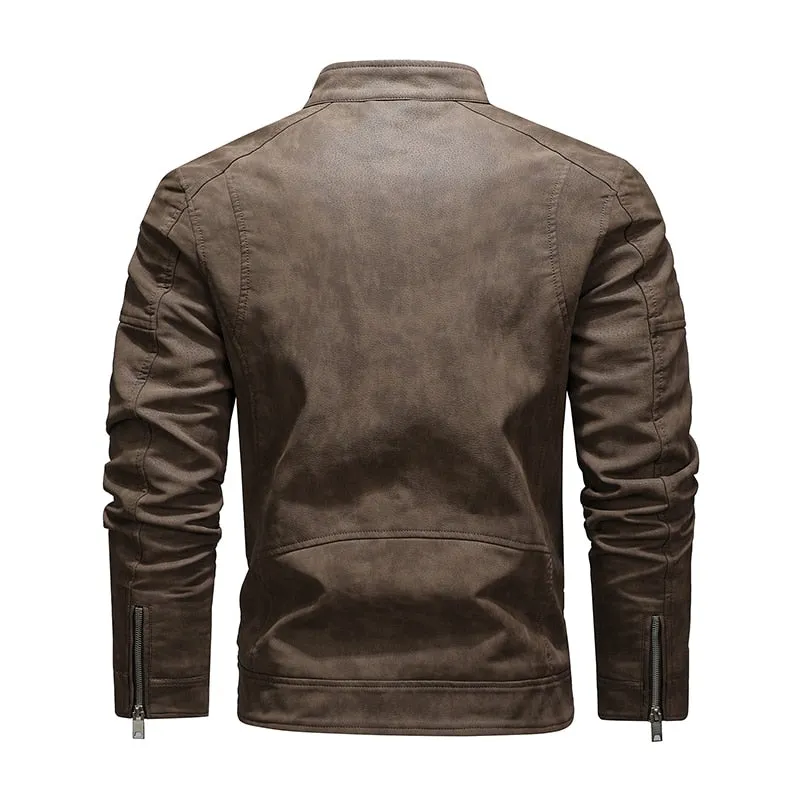 West Louis Fleece Warm Diagonal Zipper PU Jacket
