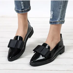 Women Bowtie Patent Leather  Loafers