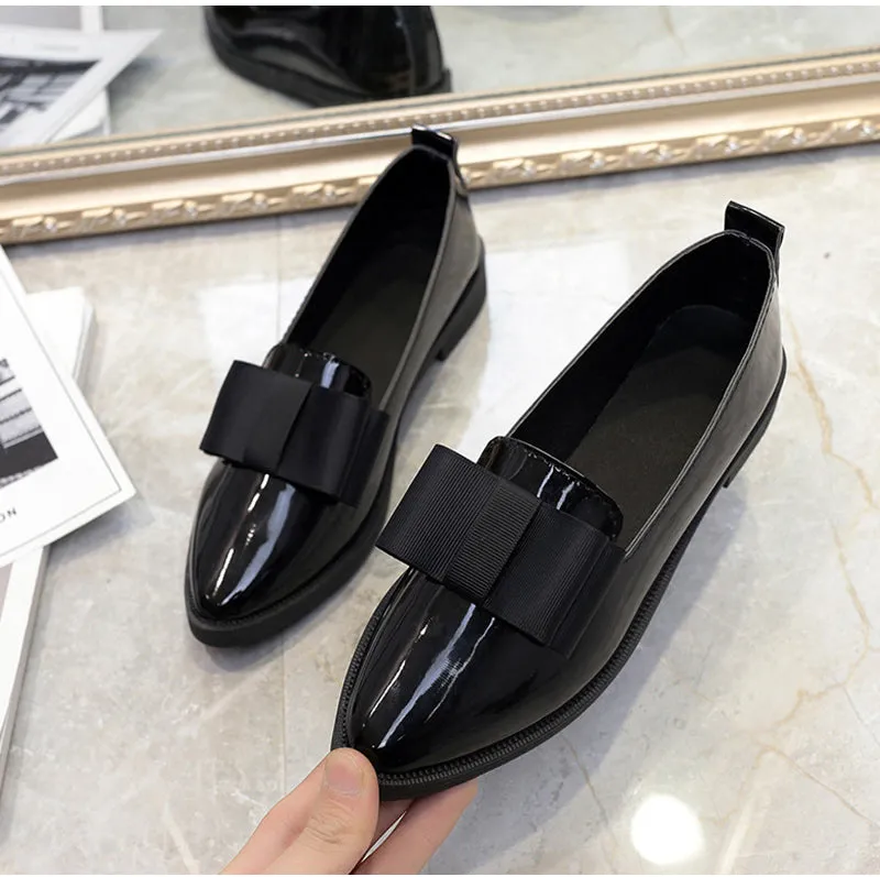 Women Bowtie Patent Leather  Loafers
