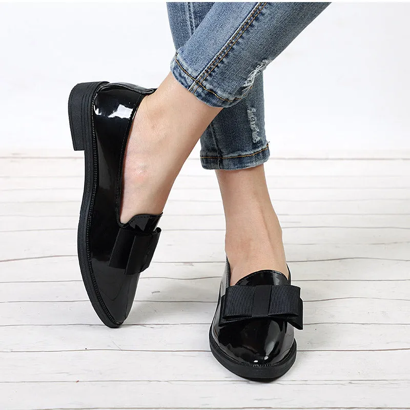 Women Bowtie Patent Leather  Loafers