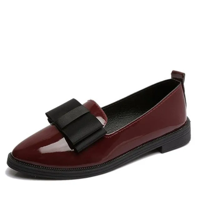 Women Bowtie Patent Leather  Loafers