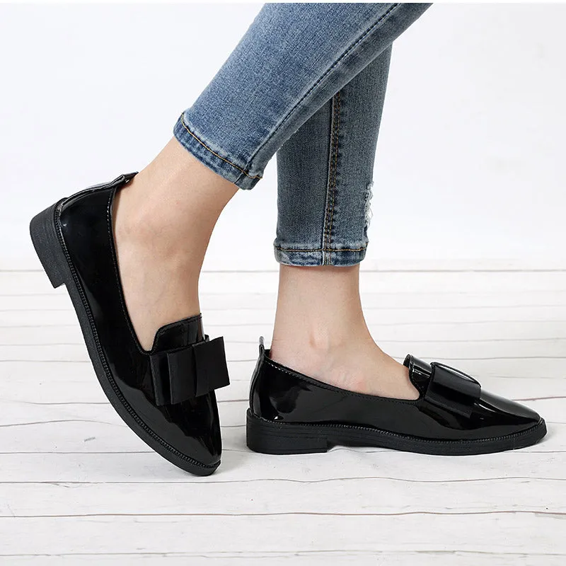 Women Bowtie Patent Leather  Loafers
