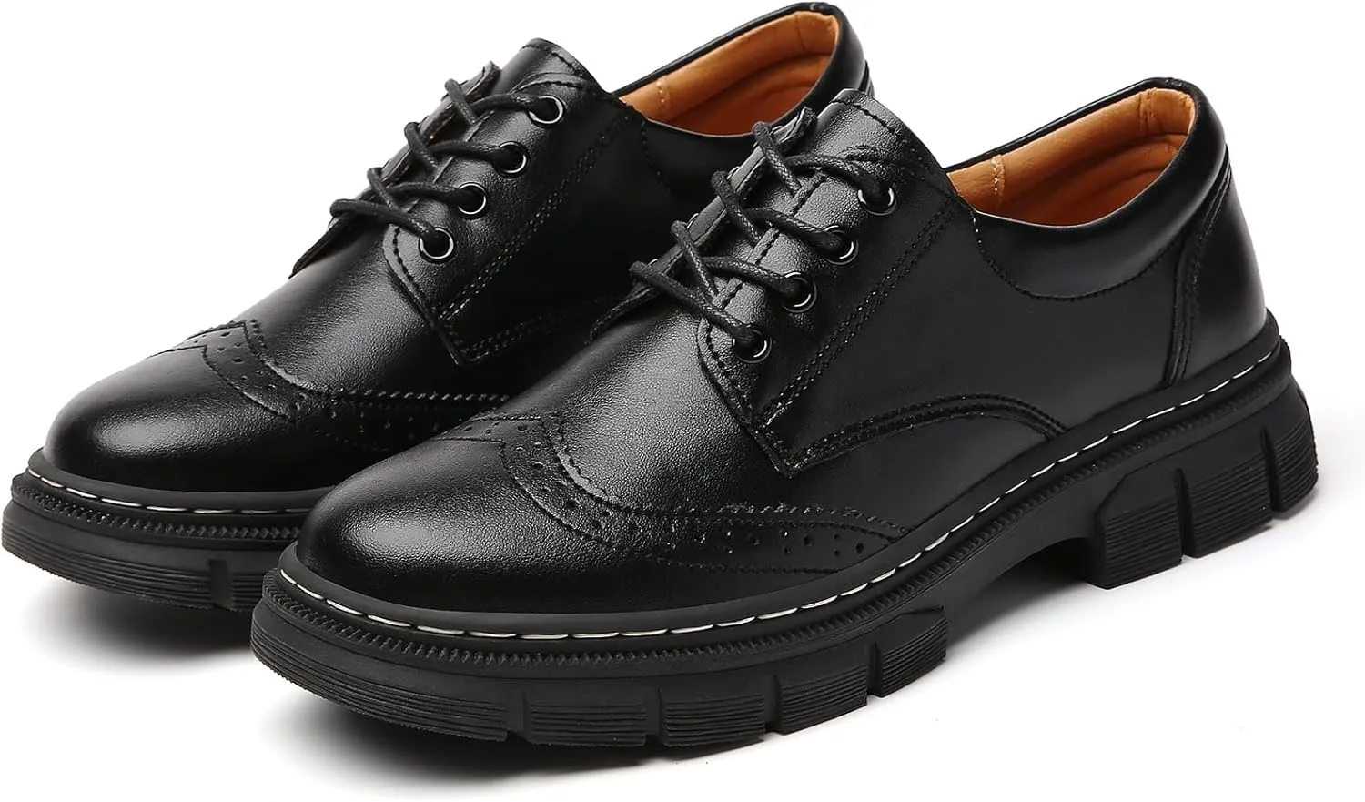 Womens Oxford Shoes Platform Classic Leather Non Slip Dressy Shoes Brogues Style Chunky Comfortable Business Shoes for Work Casual Office