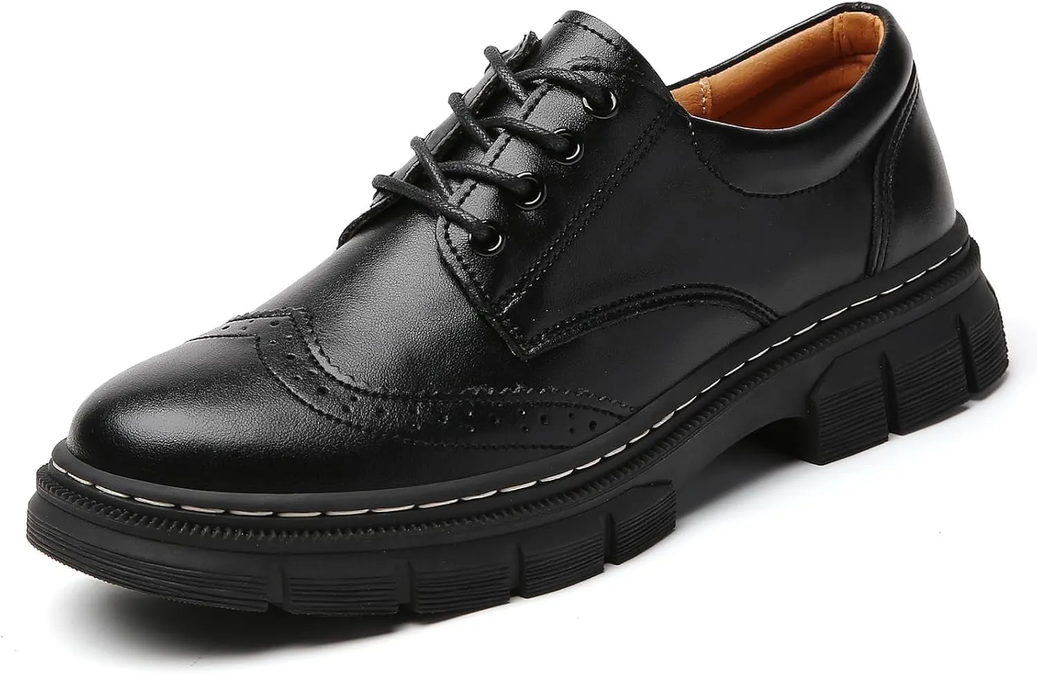 Womens Oxford Shoes Platform Classic Leather Non Slip Dressy Shoes Brogues Style Chunky Comfortable Business Shoes for Work Casual Office